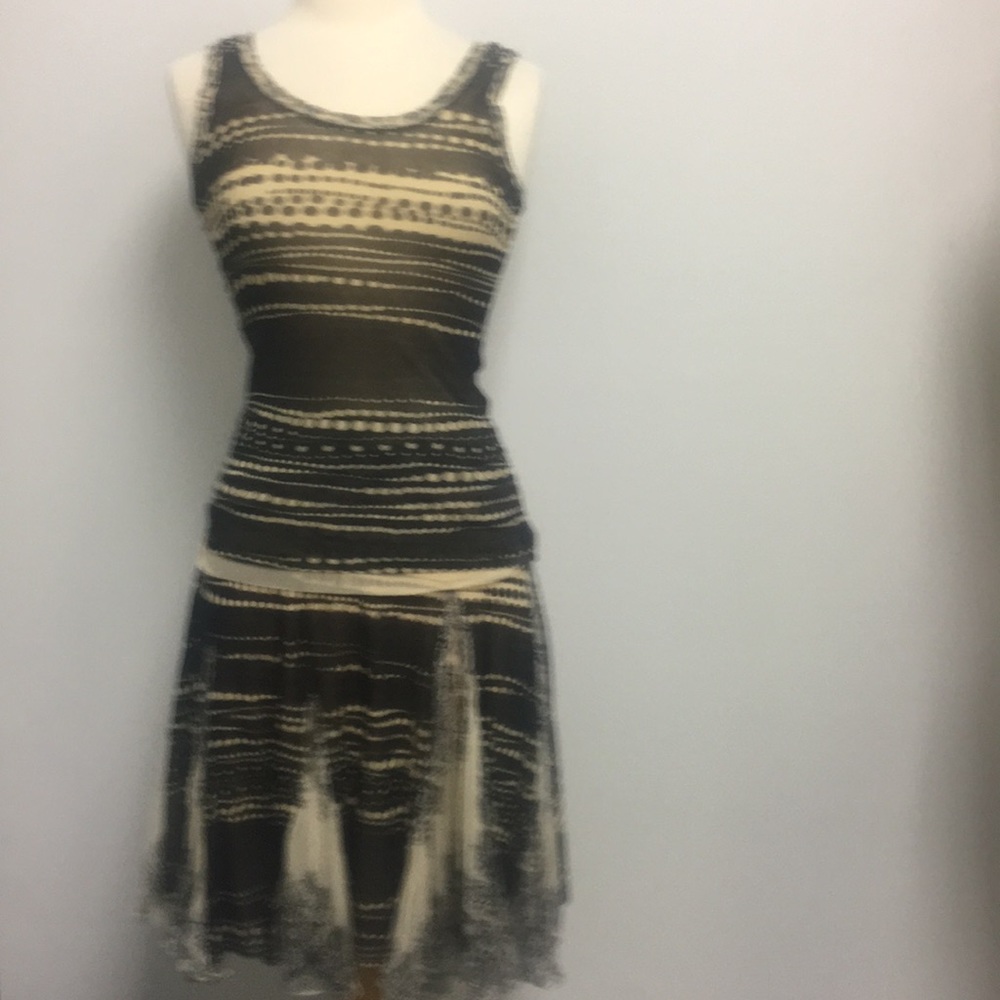 Fuzzi set top skirt black beige mesh size S XS